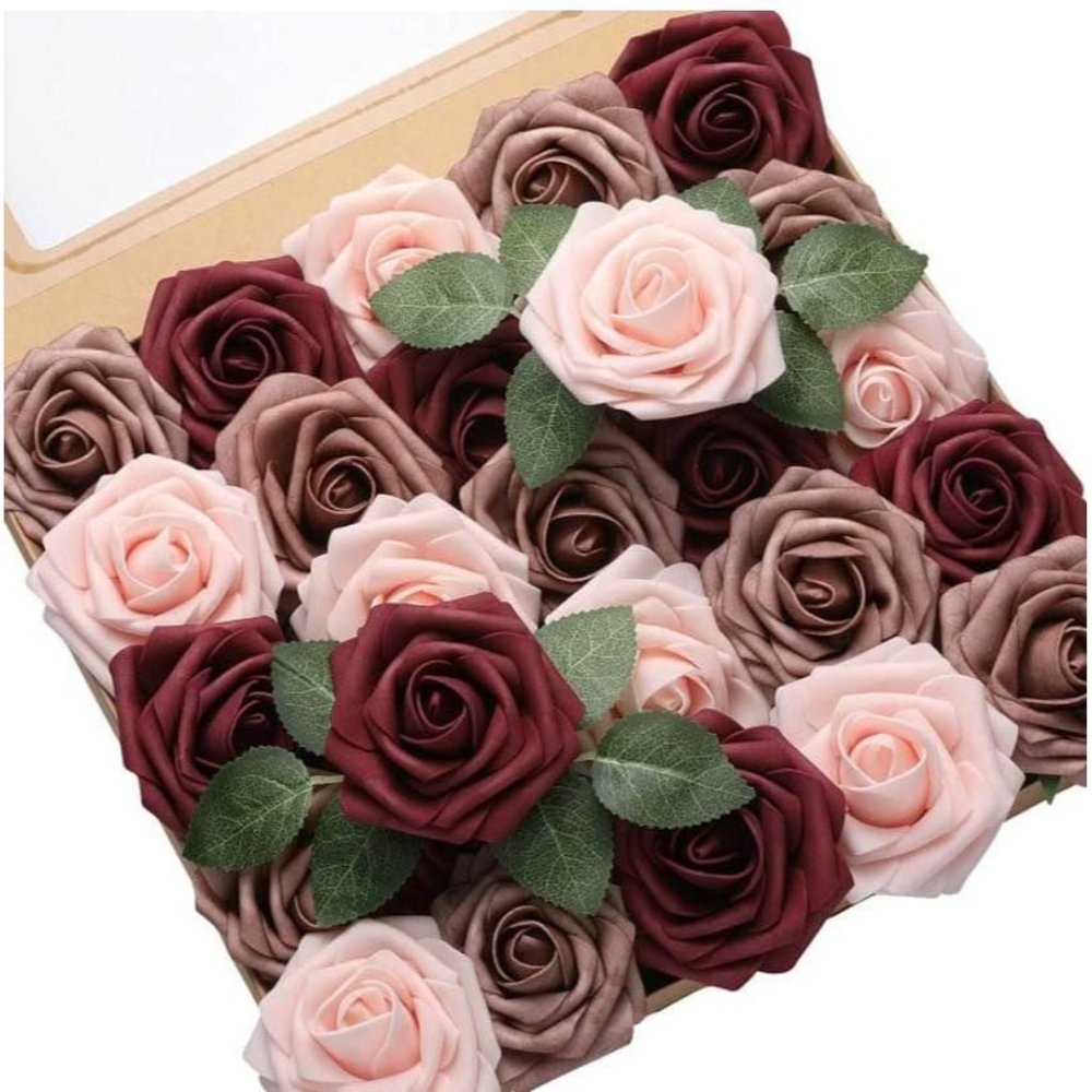 25 Count | Burgundy Blush Dusty Roses Wedding Bouquet Flowers Centerpiece Decor